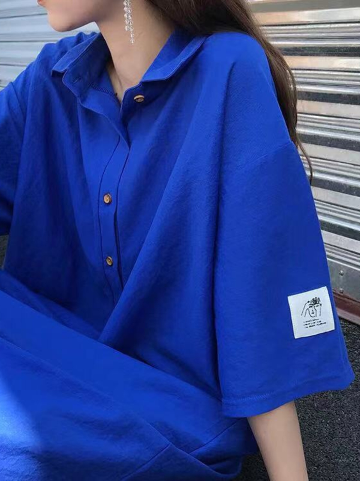 Korean Style A Line Shirt Dress - 플러스 사이즈 셔츠 드레스 슬리밍 배