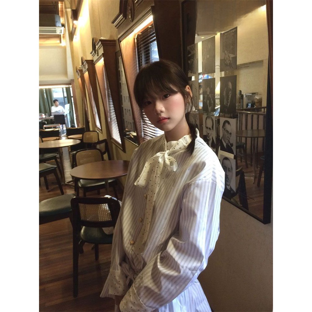 한국 스윗 스쿨 스타일 스트라이프 스플라이싱 긴팔 셔츠 - Korean Style A Line Shirt Dress 리뷰 및 가격