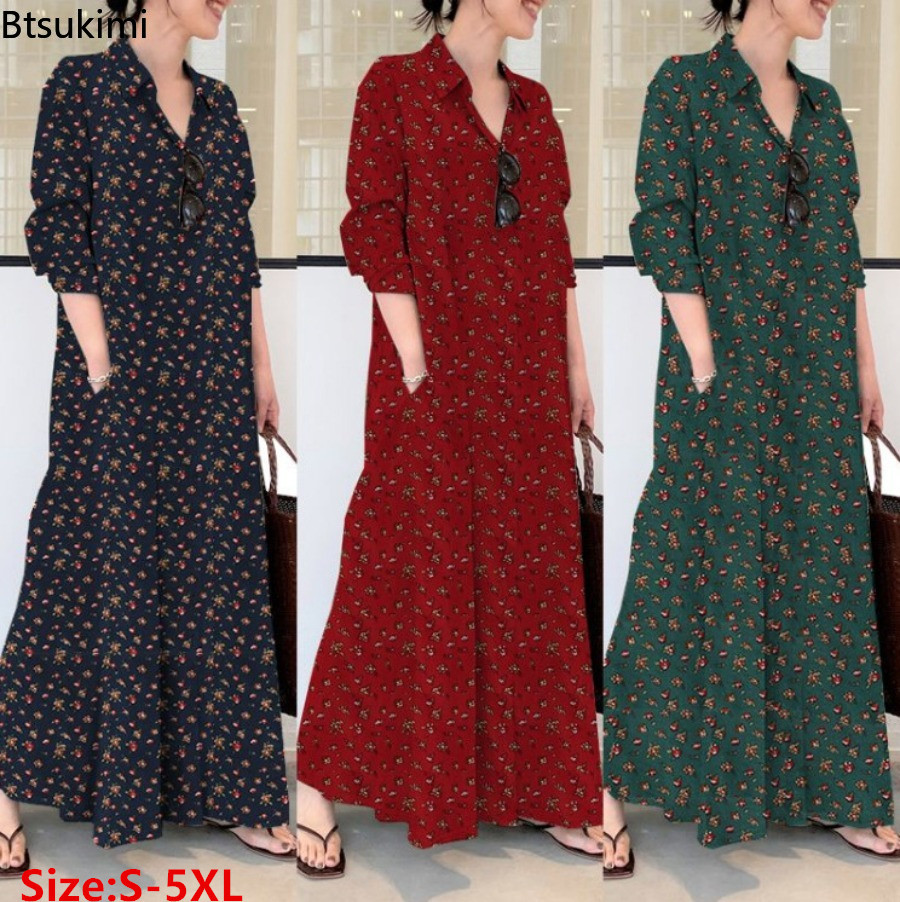 새로운 여성용 프린트 롱 스타일 셔츠 드레스, 편안한  - Casual Loose Linen Shirt Dress 리뷰 및 가격