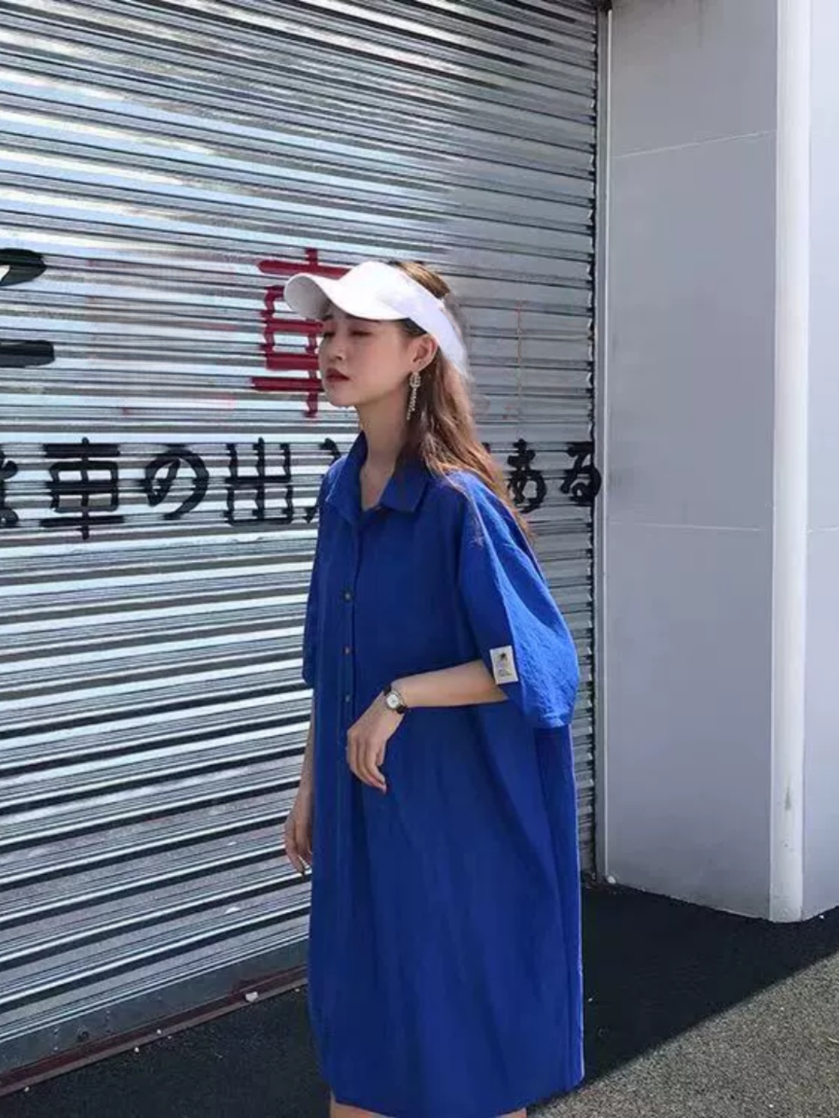 플러스 사이즈 셔츠 드레스 슬리밍 배 커버 중간 길이  - Korean Style A Line Shirt Dress 리뷰 및 가격