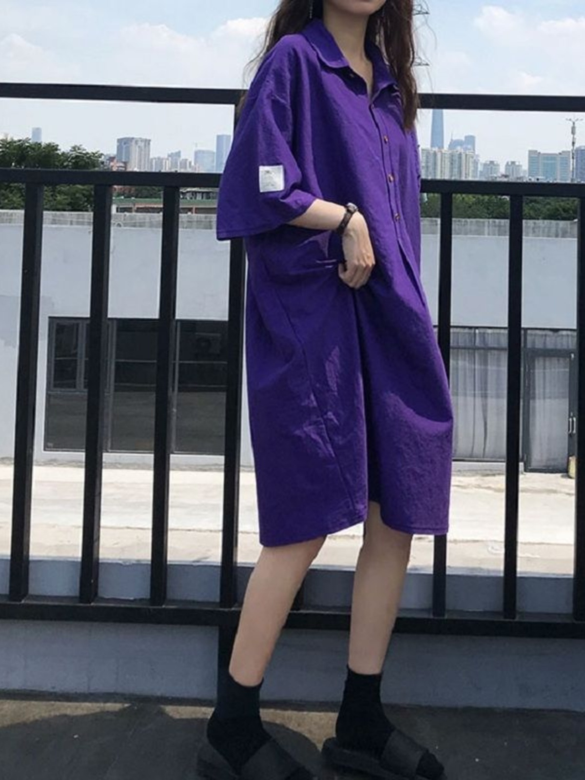 플러스 사이즈 셔츠 드레스 슬리밍 배 커버 중간 길이  - Korean Style A Line Shirt Dress 리뷰 및 가격