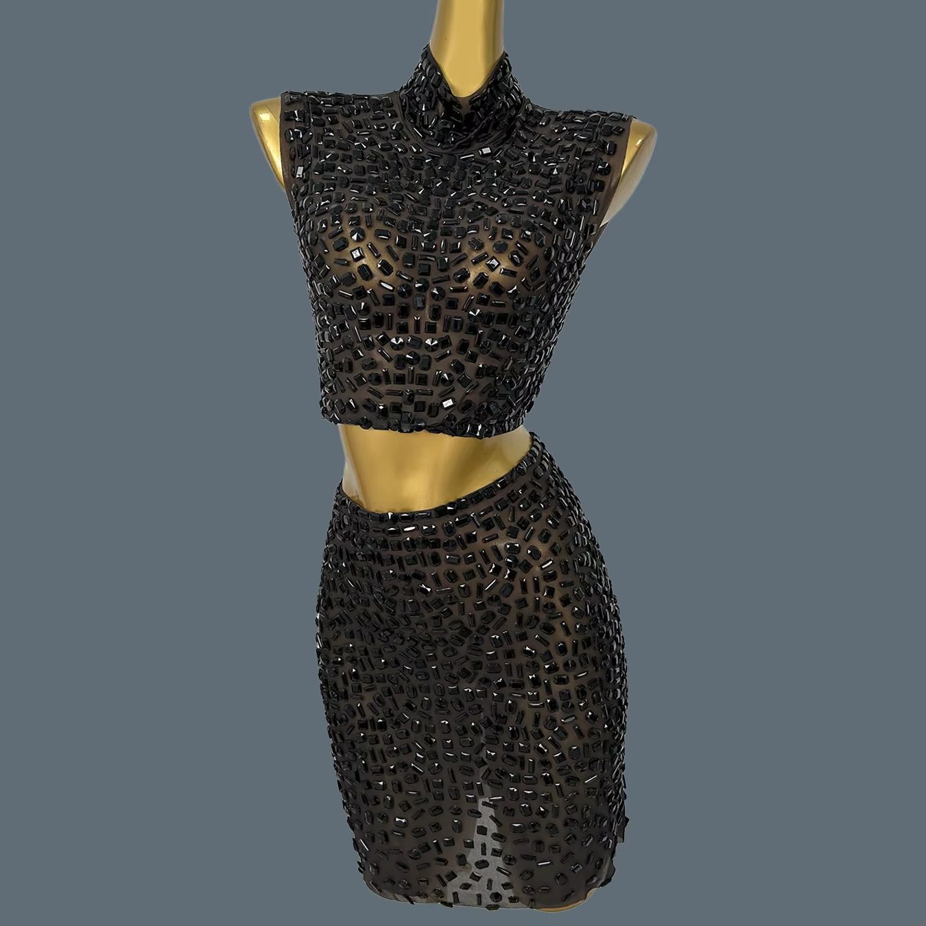 여름 반짝이는 블랙 라인스톤 드레스 슈트 섹시한 시스루 - Sparkly Rhinestone Club Party Dress 리뷰 및 가격