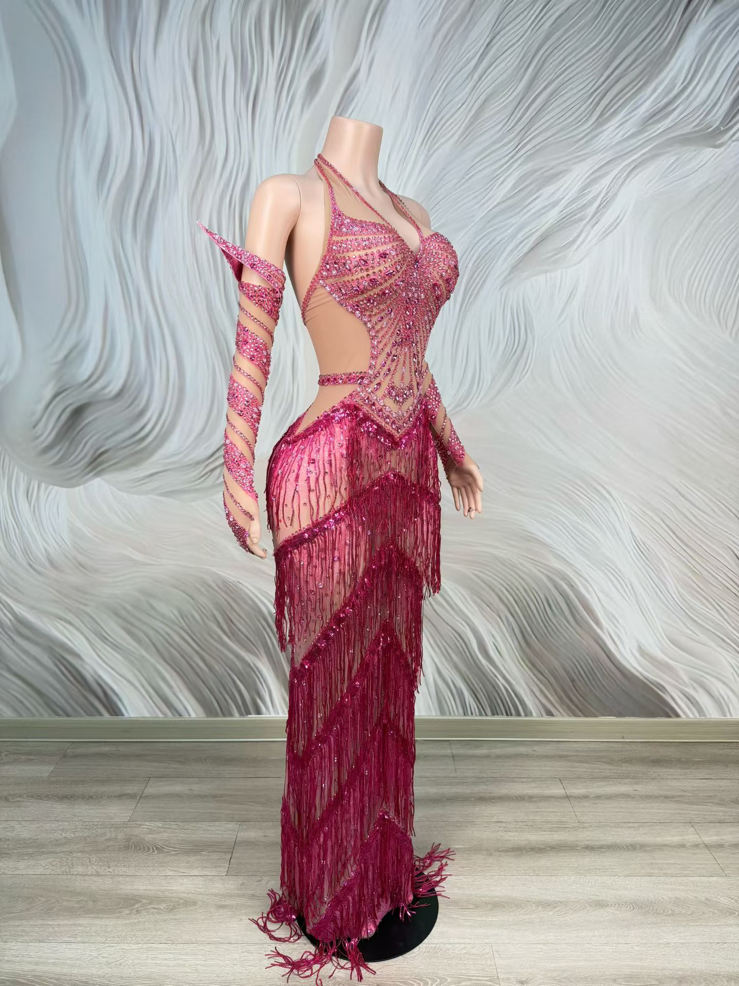 화려한 핑크색 롱 드레스, 풀 라인스톤 장식, 반짝이는 - Sparkly Rhinestone Club Party Dress 리뷰 및 가격