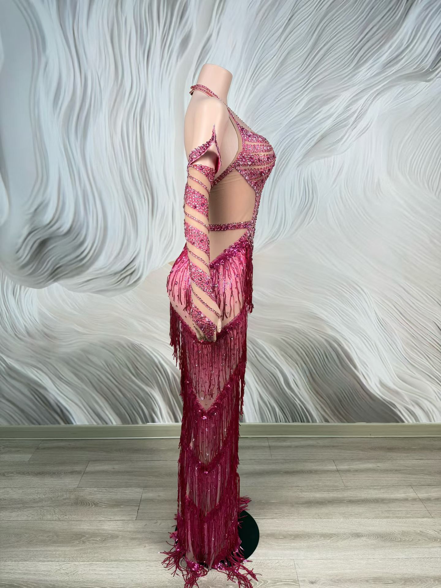 화려한 핑크색 롱 드레스, 풀 라인스톤 장식, 반짝이는 - Sparkly Rhinestone Club Party Dress 리뷰 및 가격