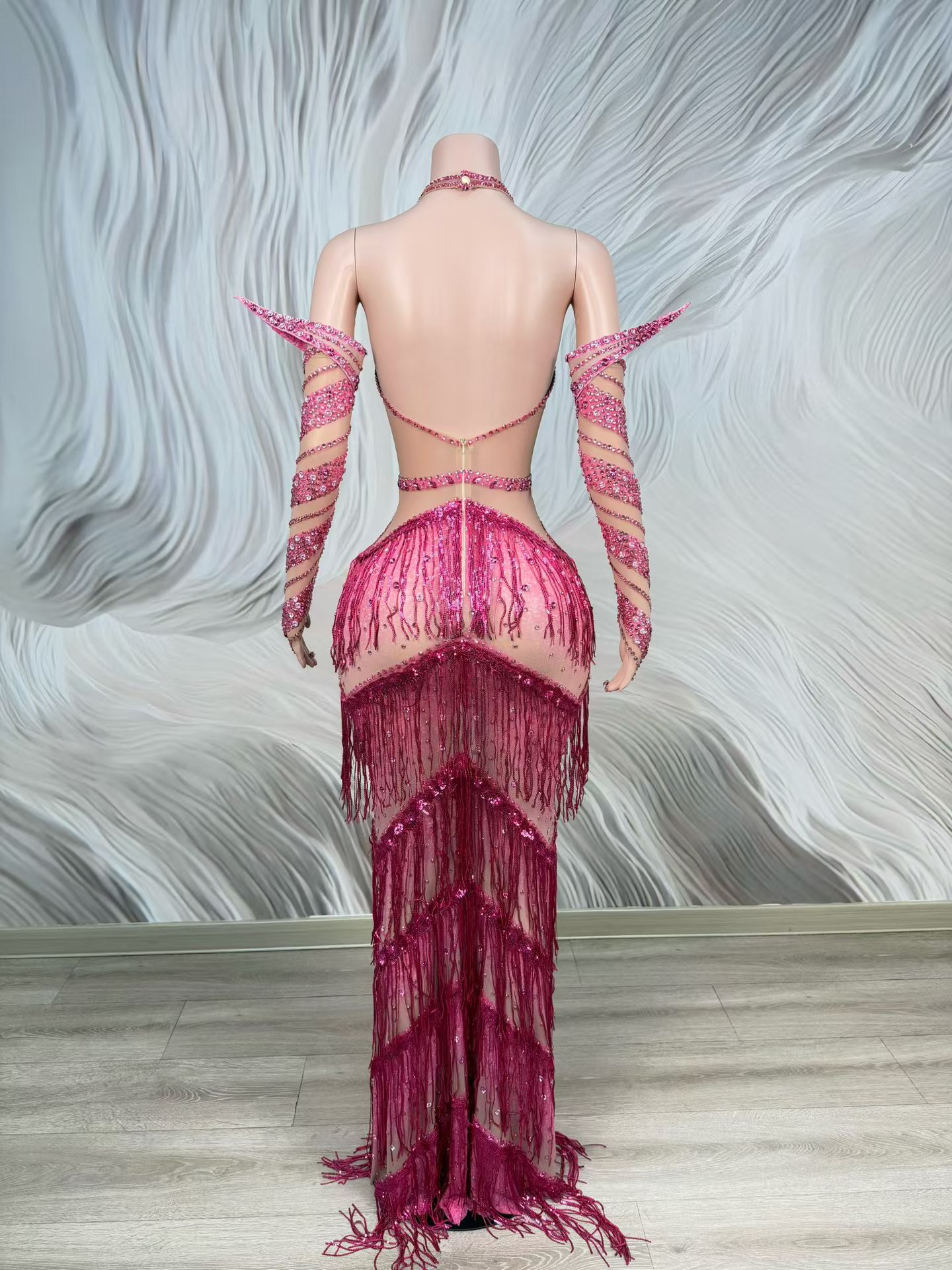 화려한 핑크색 롱 드레스, 풀 라인스톤 장식, 반짝이는 - Sparkly Rhinestone Club Party Dress 리뷰 및 가격